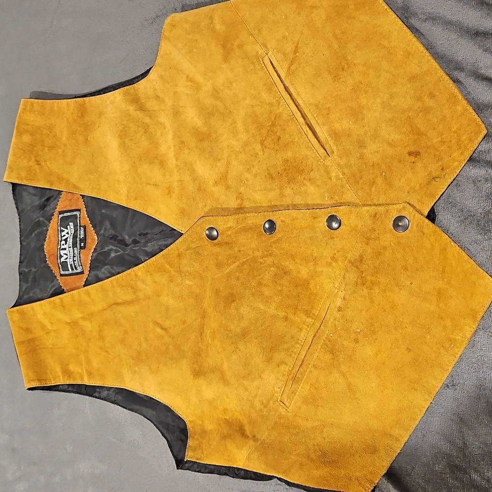 MPW vintage leather western vest sz.M metal buttons pockets